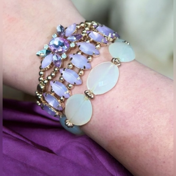 Set of 3 Pink and Gold Plated Jeweled Bracelets - Picture 5 of 6